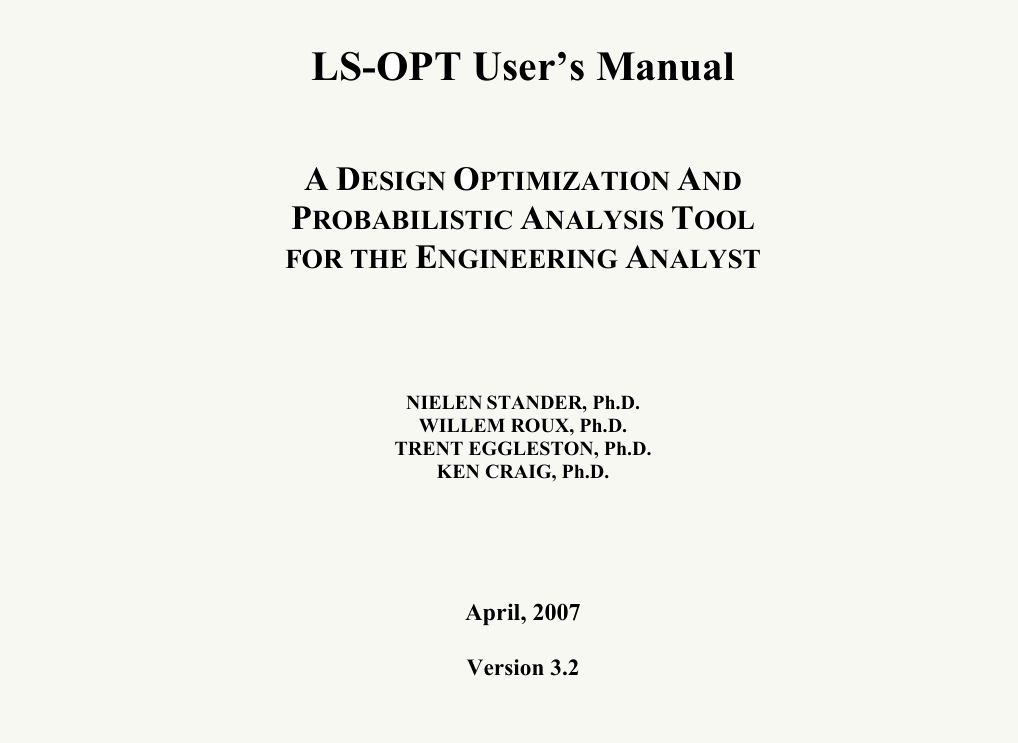 LS-OPT Users Manual