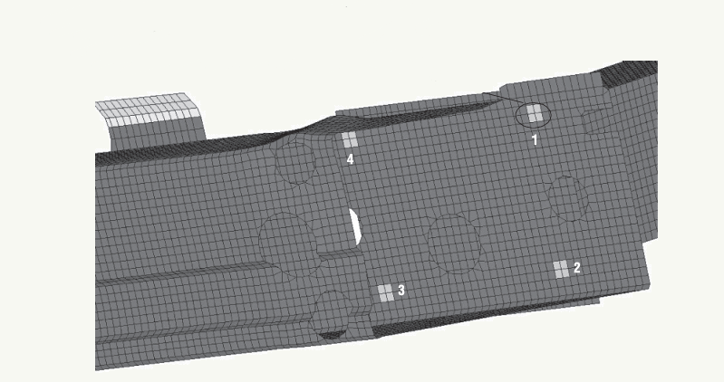 Bumper beam-longtudinal system subjected to offset impact loading